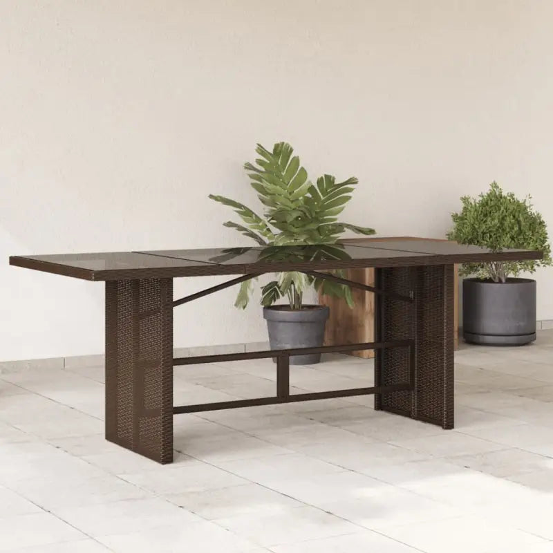 Tuintafel met glazen blad en poly rattan voor gemakkelijk schoon buitenruimte - Bruin / 1 / Glas - Tuintafels