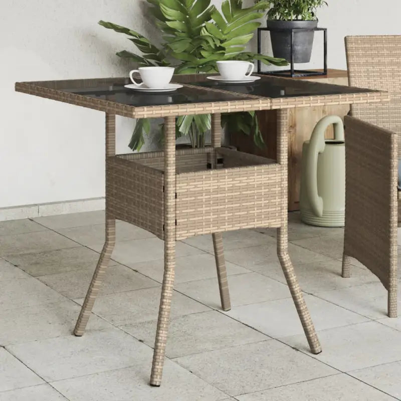 Tuintafel met houten blad en poly rattan voor eenvoudig schoon maken - Beige / 1 / Glas - Tuintafels