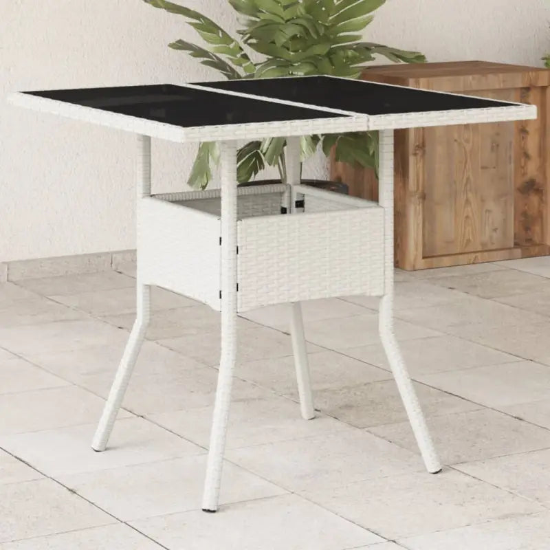 Tuintafel met houten blad en poly rattan voor eenvoudig schoon maken - Wit / 1 / Glas - Tuintafels