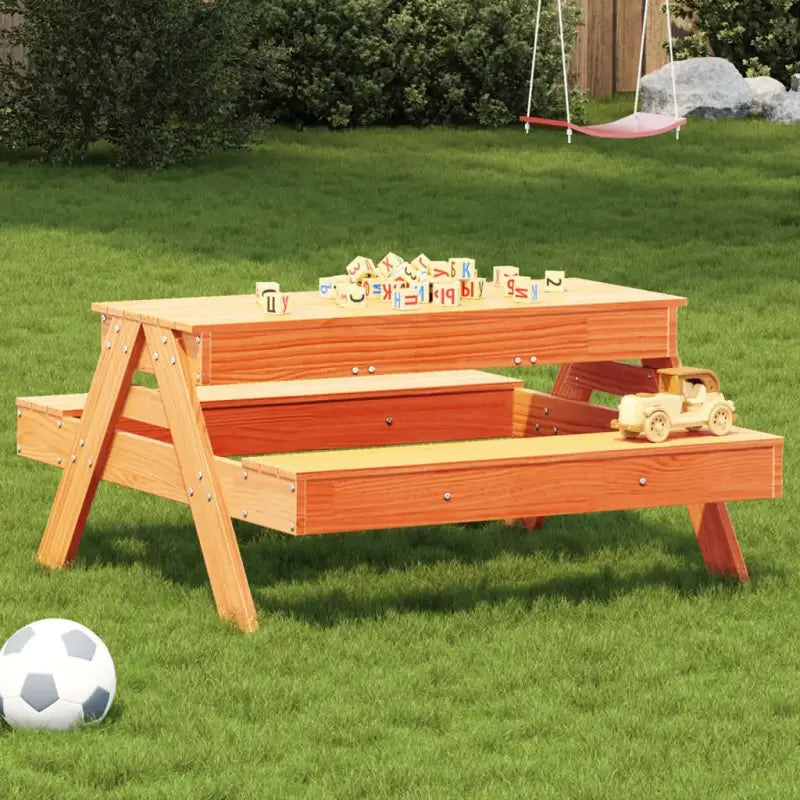 Tuintafel voor kinderen van massief grenenhout voor buitenplezier - Wasbruin / 1 - Tuintafels