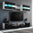 Tv-meubel bestaat uit bewerkt hout in hoogglans wit voor een strakke woonkamer - Zwart / 1 - Tv-meubels