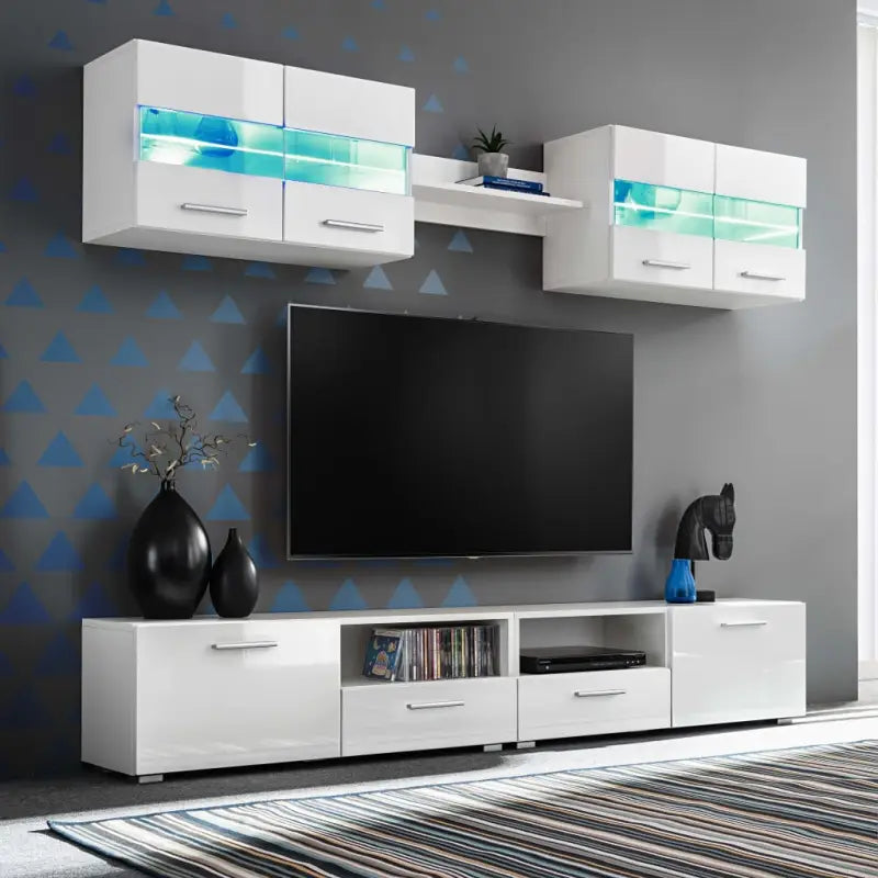 Tv-meubel bestaat uit bewerkt hout in hoogglans wit voor een strakke woonkamer - Wit / 1 - Tv-meubels