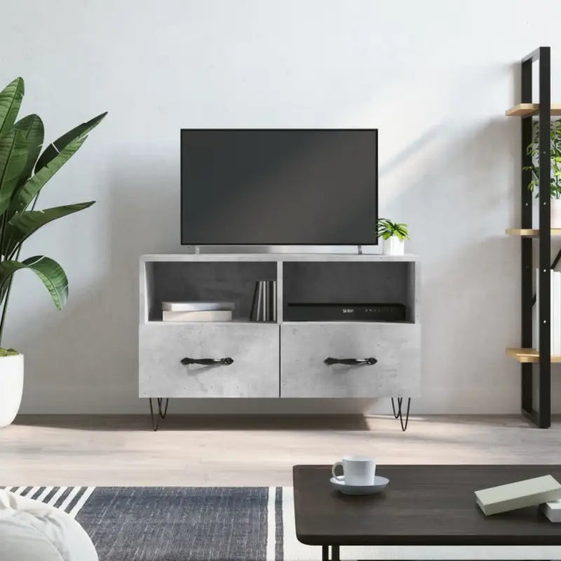 Tv-meubel in grijs Sonoma met bewerkt hout en ijzeren poten - Betongrijs / 1 - Tv-meubels