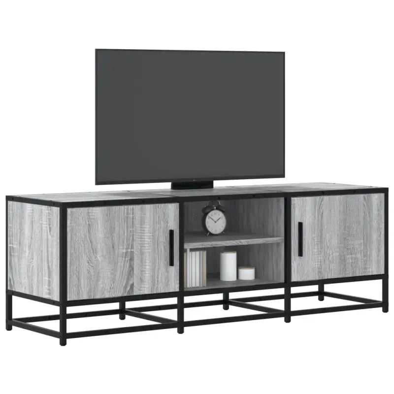 Tv-meubel in grijs Sonoma met bewerkt hout en industrieel metalen frame - Grijs sonoma / 1 / 120 cm - Tv-meubels