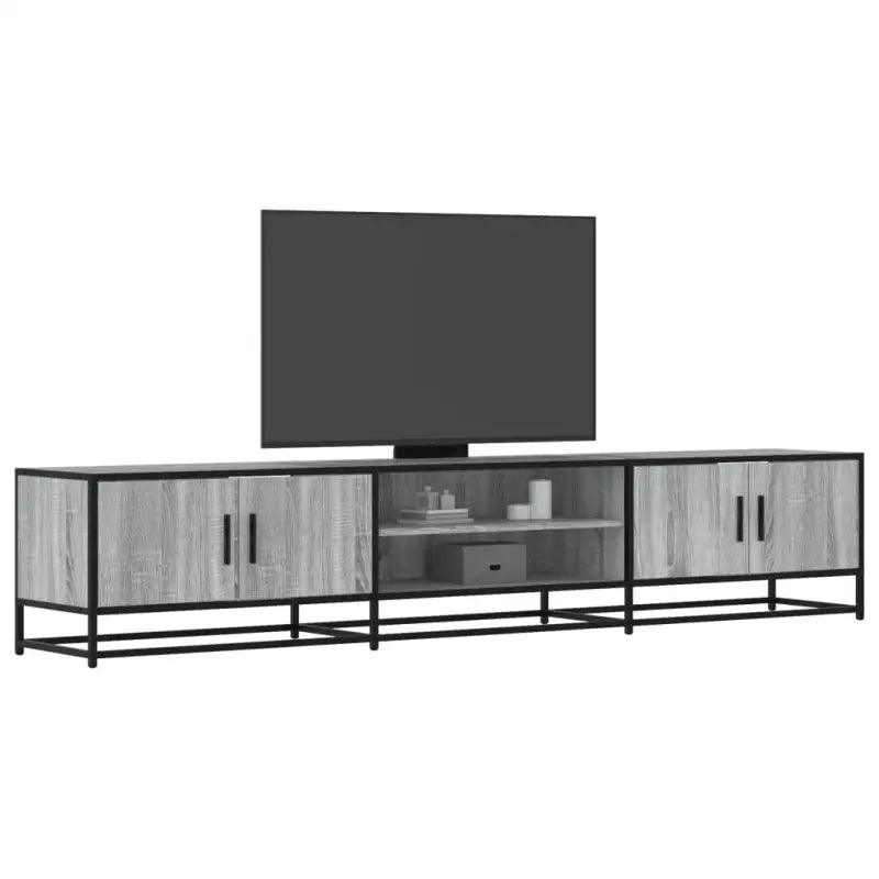 Tv-meubel in grijs Sonoma met bewerkt hout en industrieel metalen frame - Grijs sonoma / 1 / 210 cm - Tv-meubels