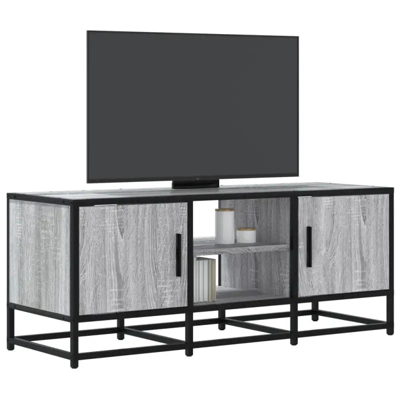 Tv-meubel in grijs Sonoma met bewerkt hout en industrieel metalen frame - Grijs sonoma / 1 / 100 cm - Tv-meubels