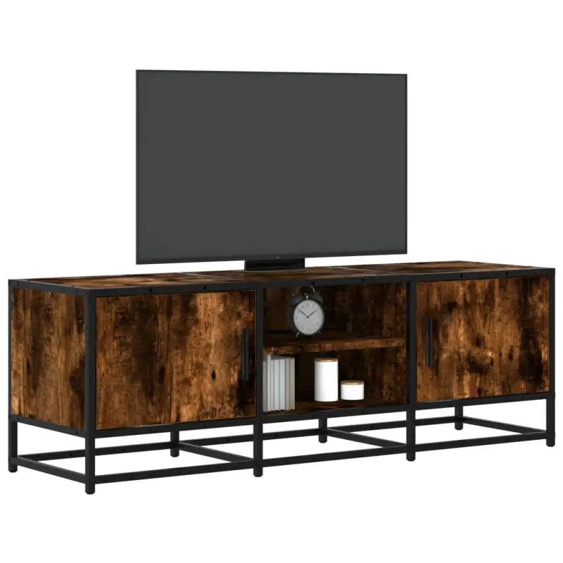 Tv-meubel in grijs Sonoma met bewerkt hout en industrieel metalen frame - Gerookt eiken / 1 / 120 cm - Tv-meubels