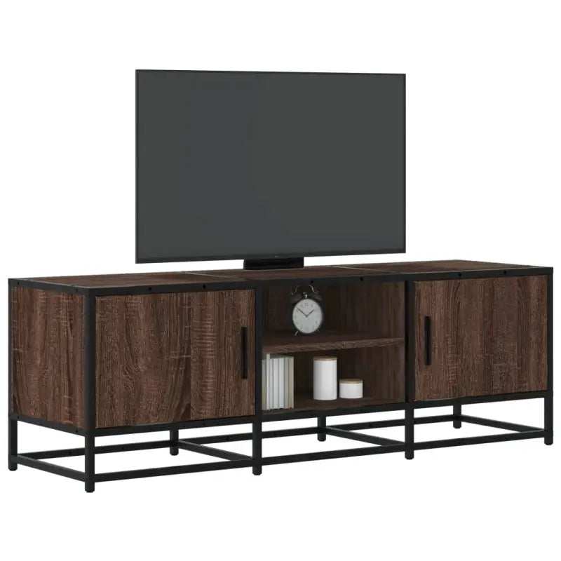 Tv-meubel in grijs Sonoma met bewerkt hout en industrieel metalen frame - bruin eikenkleur / 1 / 120 cm - Tv-meubels