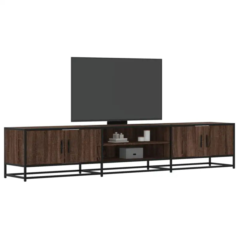 Tv-meubel in grijs Sonoma met bewerkt hout en industrieel metalen frame - bruin eikenkleur / 1 / 210 cm - Tv-meubels
