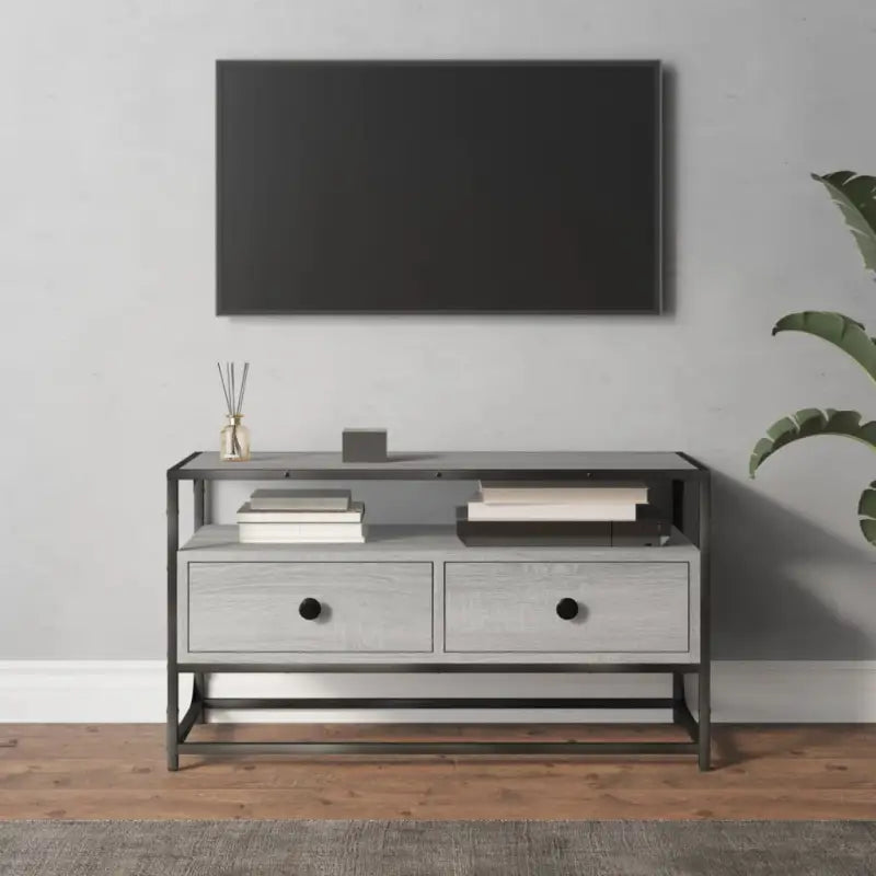 Tv-meubel in grijs sonoma van bewerkt hout met trendy en praktisch ontwerp - Grijs sonoma / 1 / 80 cm - Tv-meubels