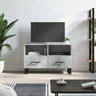 Tv-meubel in hoogglans wit met bewerkt hout en ijzeren poten - Betongrijs / 1 - Tv-meubels