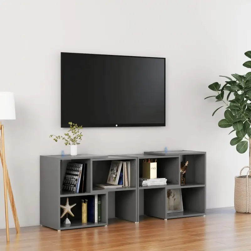 Tv-meubel in hoogglans wit van bewerkt hout voor een stijlvolle woonkamer - Grijs / 1 / 104 cm - Tv-meubels