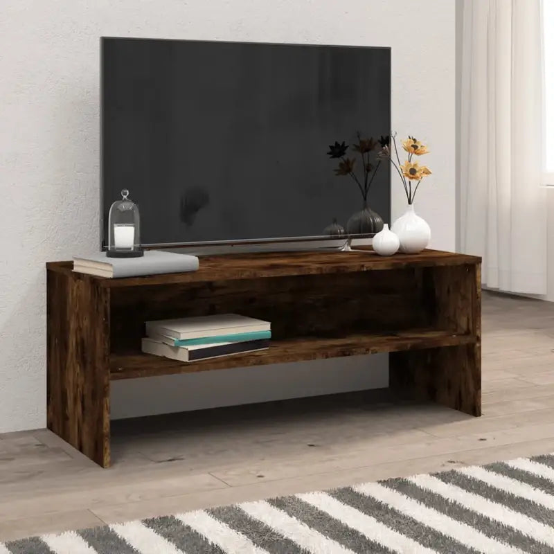Tv-meubel in vintage stijl met bewerkt hout en open vakken - Gerookt eiken / 1 - Tv-meubels