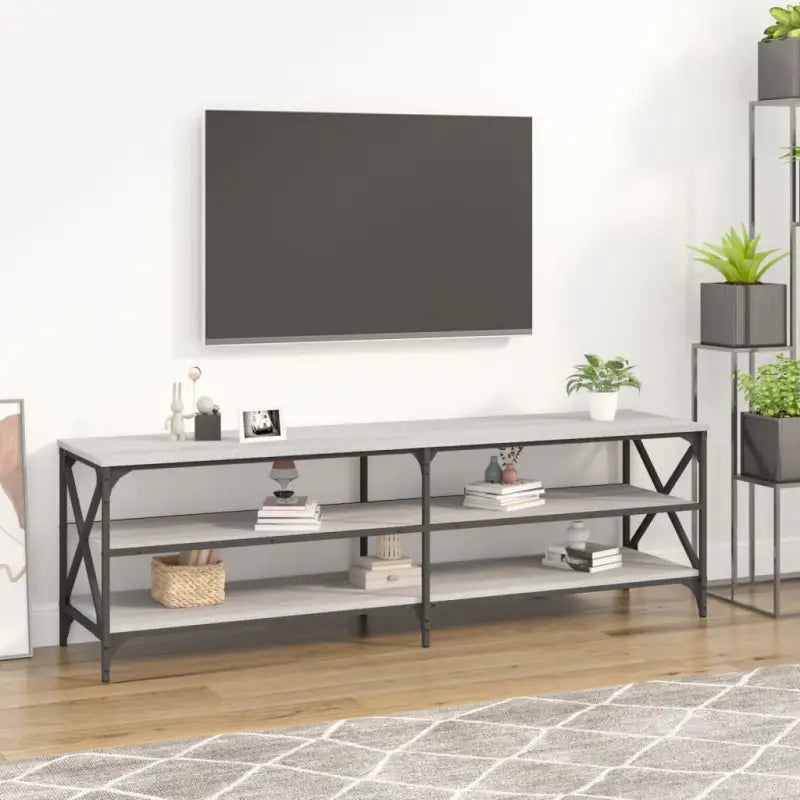 Tv-meubel met bewerkt hout en aanpasbare poten in industrieel vintage design - Grijs sonoma / 1 / 160 cm - Tv-meubels