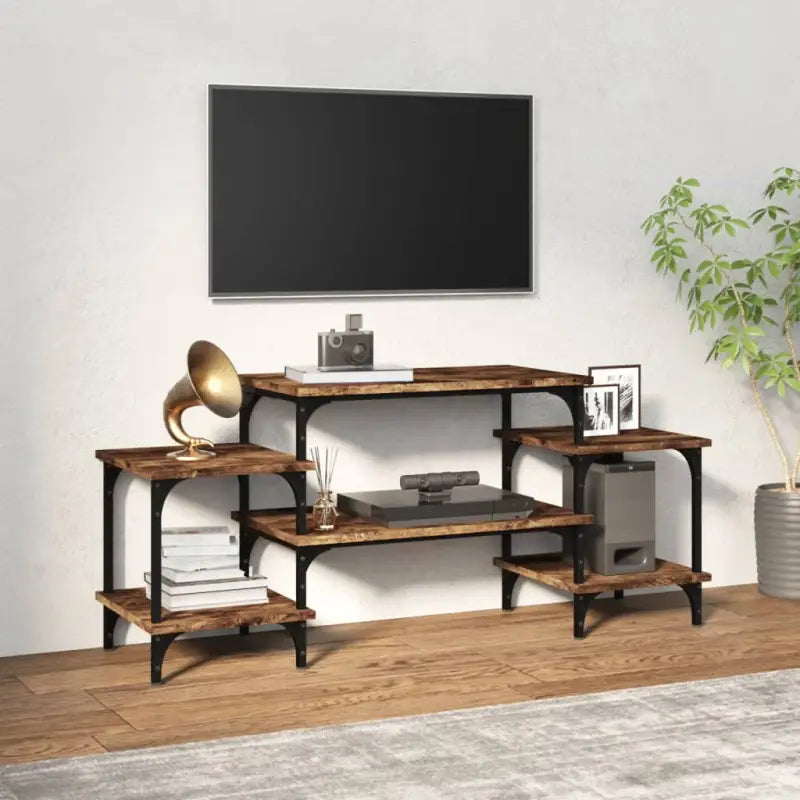 Tv-meubel met bewerkt hout en aanpasbare poten voor een stijlvolle kamer - Gerookt eiken / 1 / 117 cm - Tv-meubels