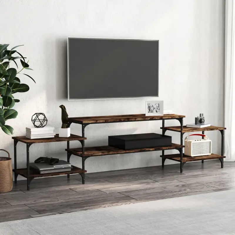 Tv-meubel met bewerkt hout en aanpasbare poten voor een stijlvolle kamer - Gerookt eiken / 1 / 197 cm - Tv-meubels