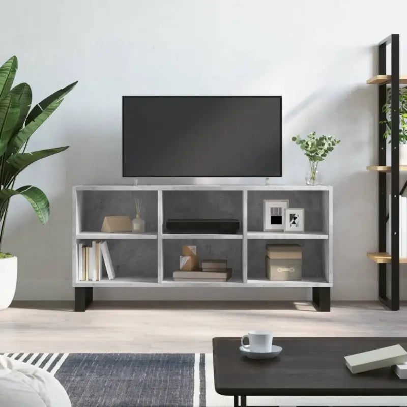 Tv-meubel met bewerkt hout en ijzeren poten met veel opbergruimte - Betongrijs / 1 - Tv-meubels