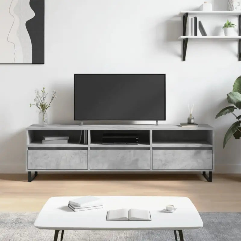 Tv-meubel met bewerkt hout en ijzeren poten met veel opbergruimte - Betongrijs / 1 - Tv-meubels