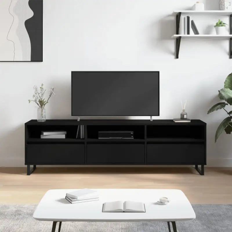 Tv-meubel met bewerkt hout en ijzeren poten met veel opbergruimte - Zwart / 1 - Tv-meubels