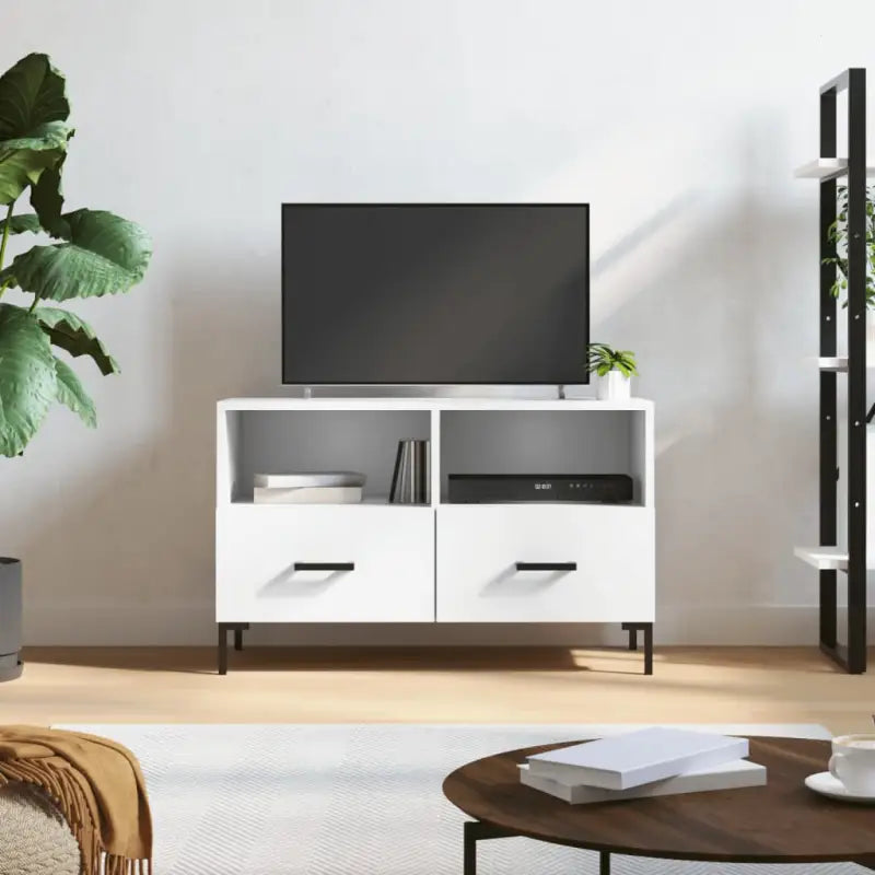 Tv-meubel met bewerkt hout en ijzeren poten voor een moderne look - Wit / 1 - Tv-meubels