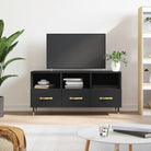Tv-meubel met bewerkt hout en ijzeren poten voor een stijlvolle uitstraling - Zwart / 1 - Tv-meubels
