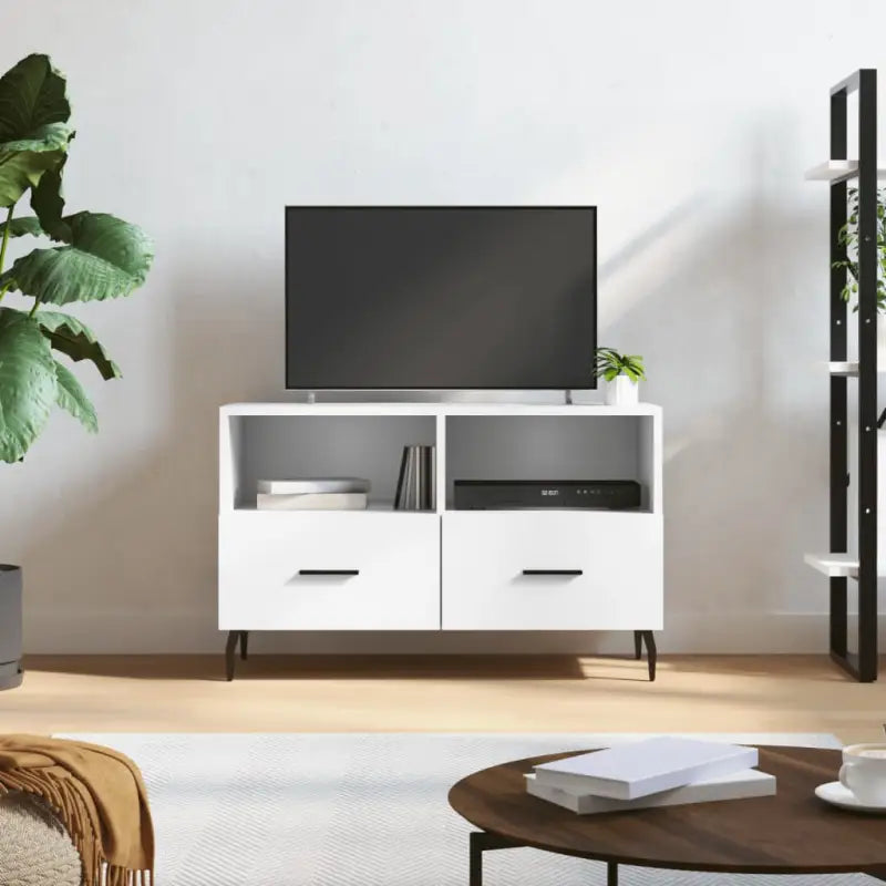 Tv-meubel met bewerkt hout en ijzeren poten voor een trendy uitstraling - Wit / 1 - Tv-meubels