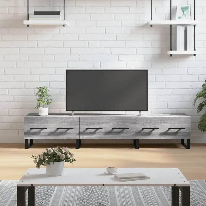 Tv-meubel met bewerkt hout en ijzeren poten voor een trendy uitstraling - Grijs sonoma / 1 - Tv-meubels