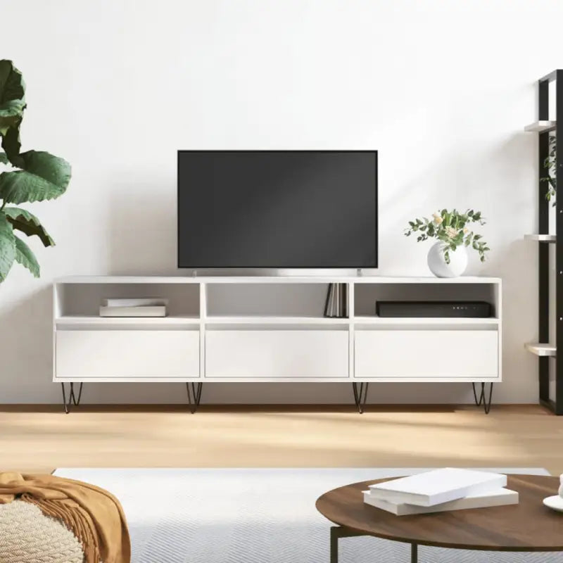 Tv-meubel met bewerkt hout en ijzeren poten voor mooie opbergruimte - Wit / 1 - Tv-meubels