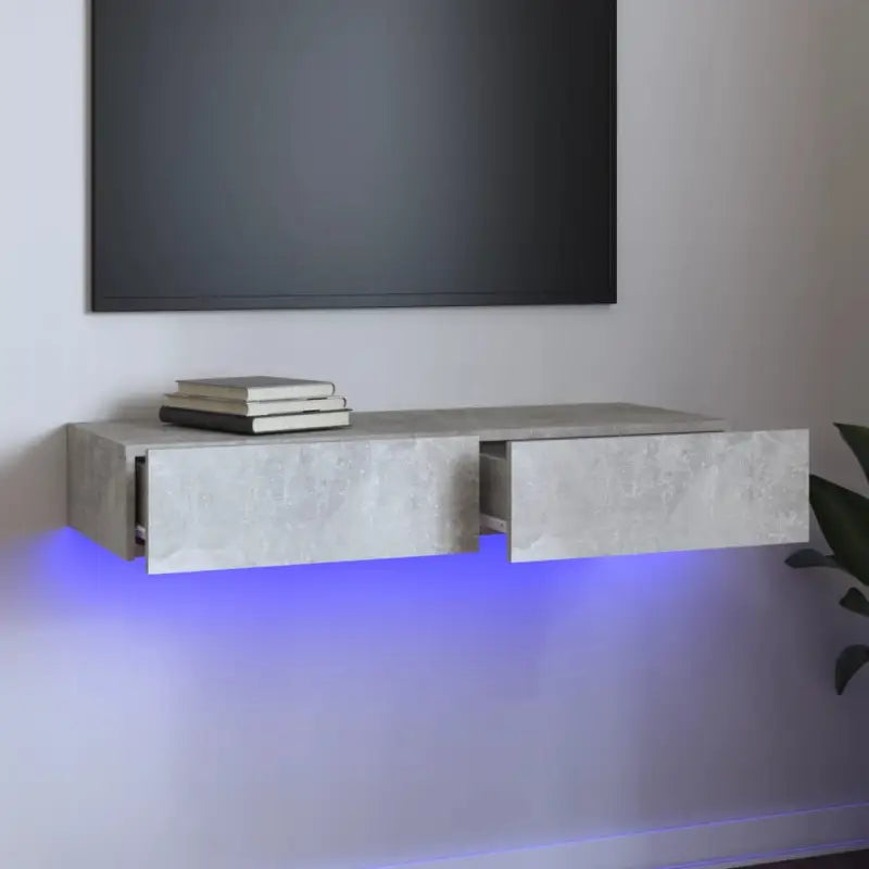 Tv-meubel met bewerkt hout en rgb led-verlichting voor een moderne look - Betongrijs / 1 / 90 cm - Tv-meubels