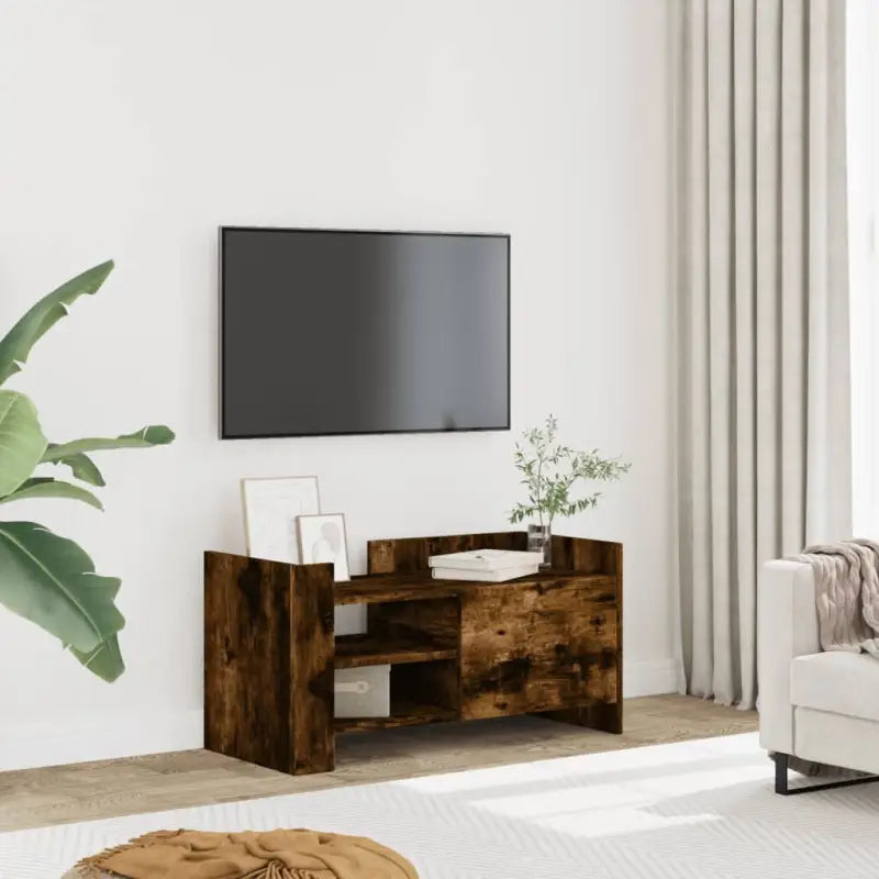 Tv-meubel met bewerkt hout en veel opbergruimte voor woonkamer of slaapkamer - Gerookt eiken / 1 / 80 cm - Tv-meubels