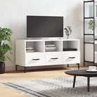 Tv-meubel met bewerkt hout ijzeren poten en hoogglans wit design - Wit / 1 - Tv-meubels