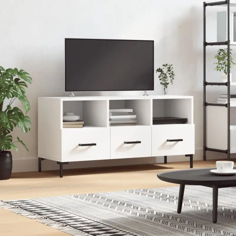 Tv-meubel met bewerkt hout ijzeren poten en hoogglans wit design - Wit / 1 - Tv-meubels