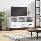 Tv-meubel met bewerkt hout ijzeren poten en hoogglans wit design - Hoogglans wit / 1 - Tv-meubels
