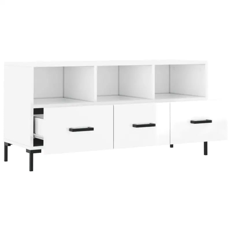 Tv-meubel met bewerkt hout ijzeren poten en hoogglans wit design - Tv-meubels