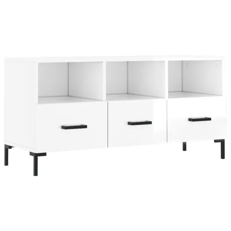 Tv-meubel met bewerkt hout ijzeren poten en hoogglans wit design - Tv-meubels