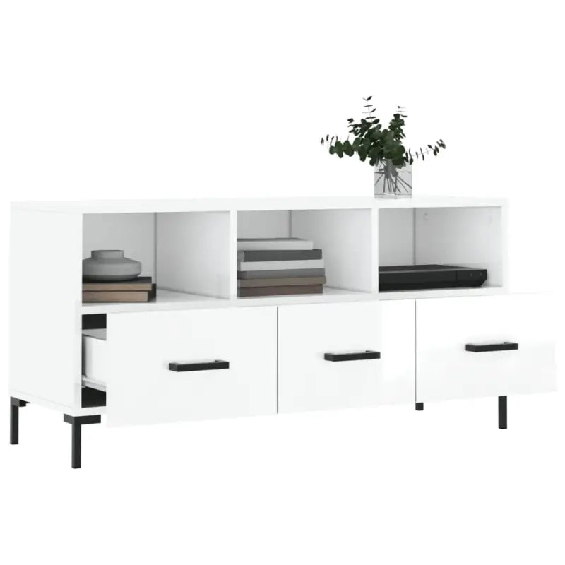 Tv-meubel met bewerkt hout ijzeren poten en hoogglans wit design - Tv-meubels