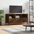 Tv-meubel met bewerkt hout ijzeren poten en hoogglans wit design - bruin eikenkleur / 1 - Tv-meubels