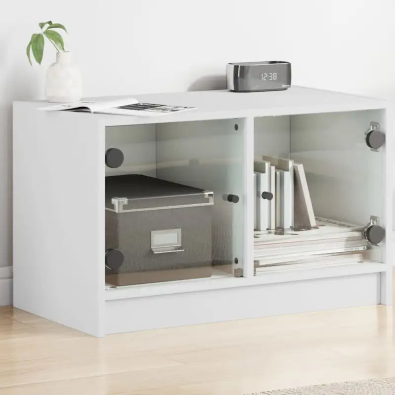 Tv-meubel met glazen deuren en bewerkt hout voor een stijlvolle uitstraling - Wit / 1 - Tv-meubels