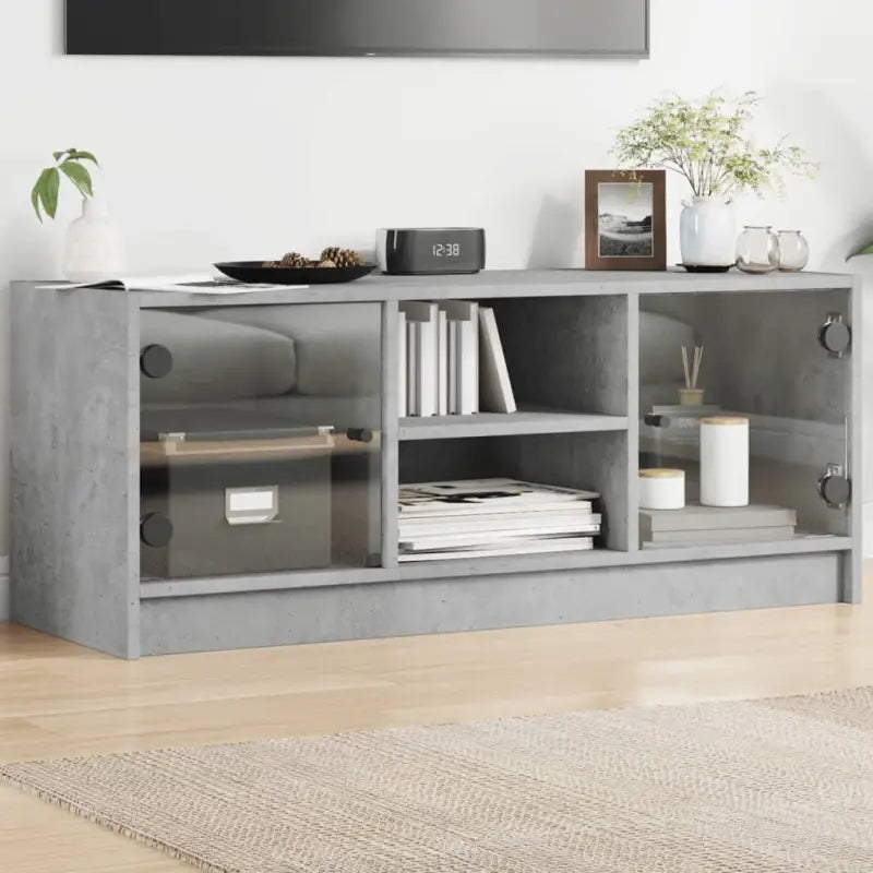 Tv-meubel met glazen deuren en bewerkt hout voor een strakke look - Betongrijs / 1 - Tv-meubels