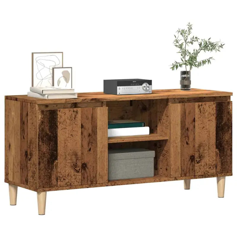Tv-meubel met houten poten in Scandinavisch design - Oud hout / 1 - Tv-meubels
