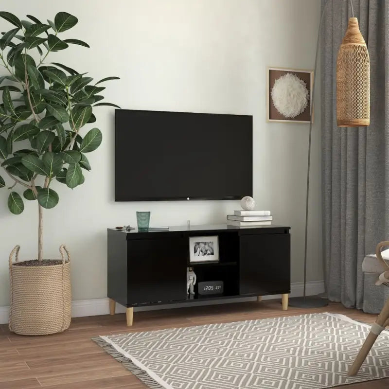 Tv-meubel met houten poten in Scandinavisch design - Zwart / 1 - Tv-meubels
