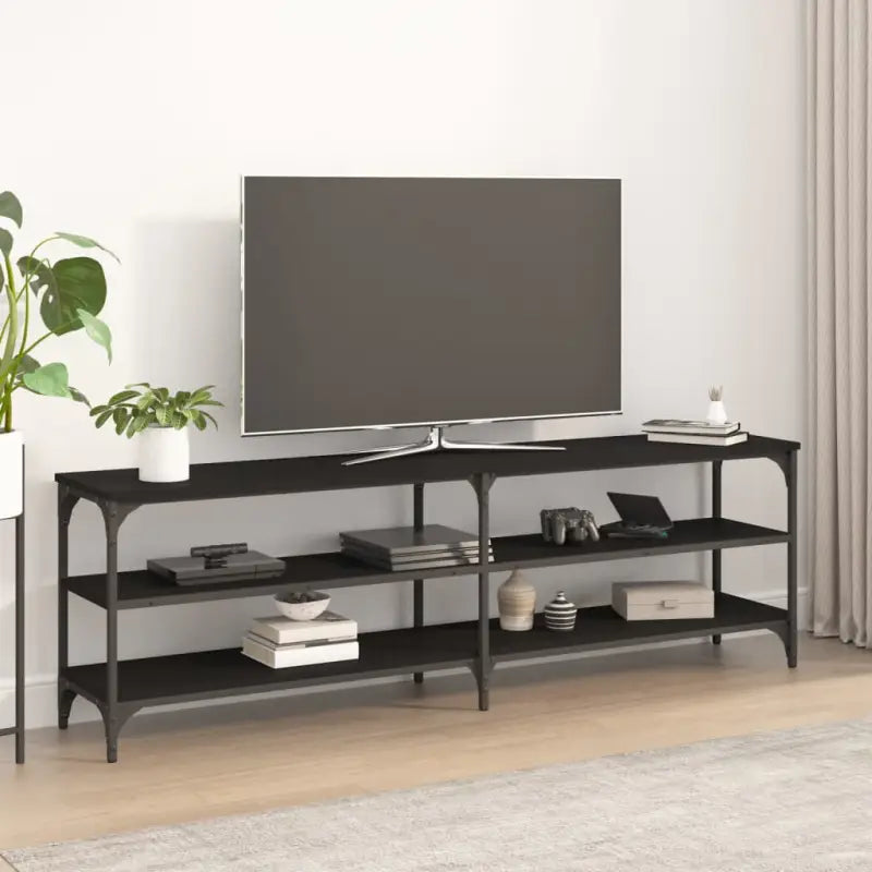 Tv-meubel met industrieel ontwerp en bewerkt hout met verstelbare poten - Zwart / 1 / 160 cm - Tv-meubels
