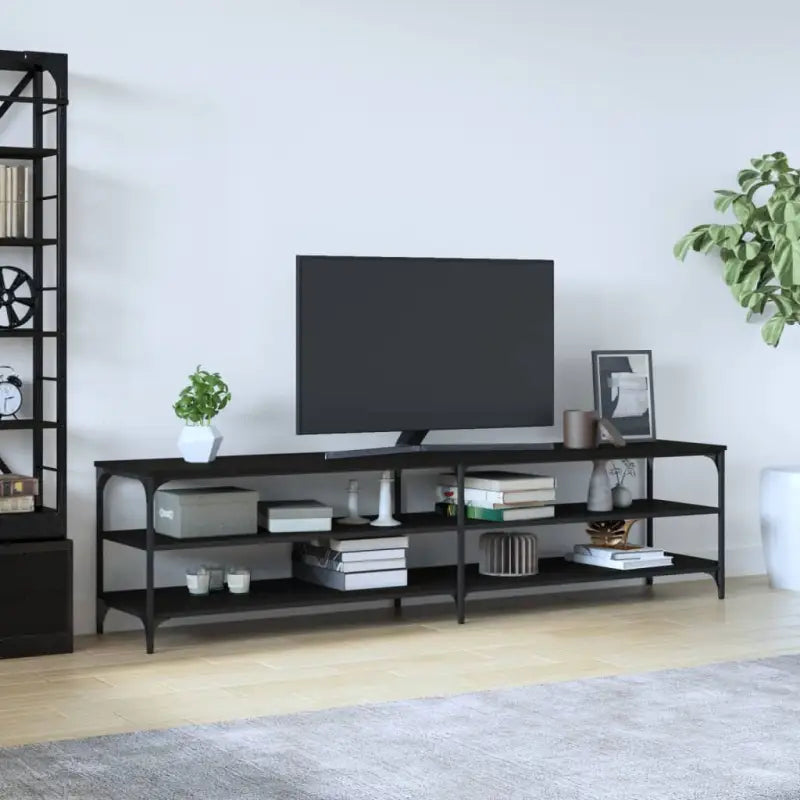 Tv-meubel met industrieel ontwerp en bewerkt hout met verstelbare poten - Zwart / 1 / 200 cm - Tv-meubels