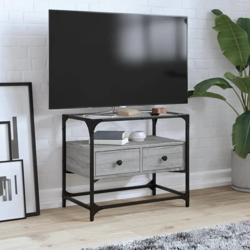Tv-meubel met metalen frame en glazen blad voor een industrieel interieur - Grijs sonoma / 1 / 60 cm - Tv-meubels