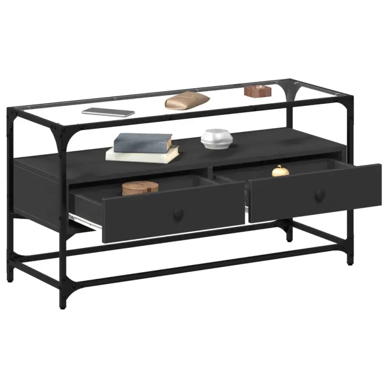 Tv-meubel met metalen frame en glazen blad voor een industrieel interieur - Tv-meubels