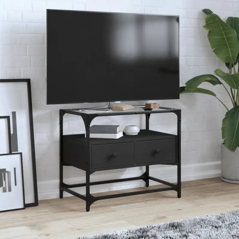Tv-meubel met metalen frame en glazen blad voor een industrieel interieur - Zwart / 1 / 60 cm - Tv-meubels