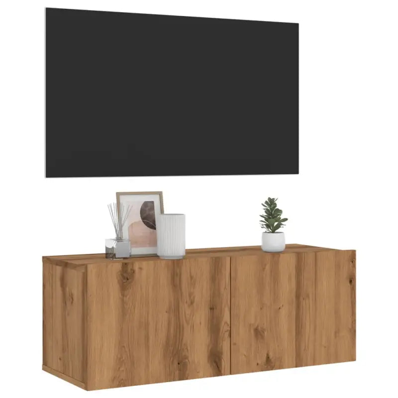 Tv-meubel met neerklapbare deuren en bewerkt hout voor een stijlvolle kamer - artisanaal eikenkleurig / 1 / 80 cm