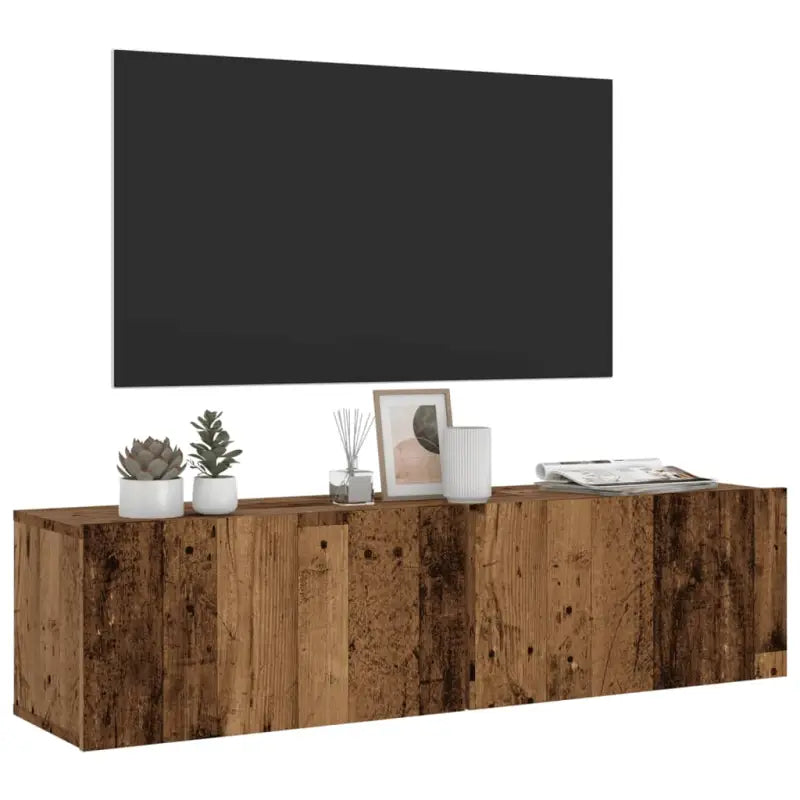 Tv-meubel met neerklapbare deuren en bewerkt hout voor een stijlvolle kamer - Oud hout / 1 / 120 cm - Tv-meubels