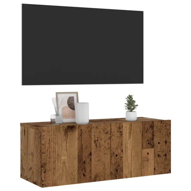 Tv-meubel met neerklapbare deuren en bewerkt hout voor een stijlvolle kamer - Oud hout / 1 / 80 cm - Tv-meubels