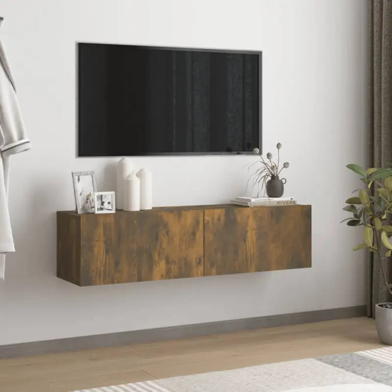 Tv-meubel met neerklapbare deuren en bewerkt hout voor een stijlvolle kamer - Gerookt eiken / 1 / 120 cm - Tv-meubels